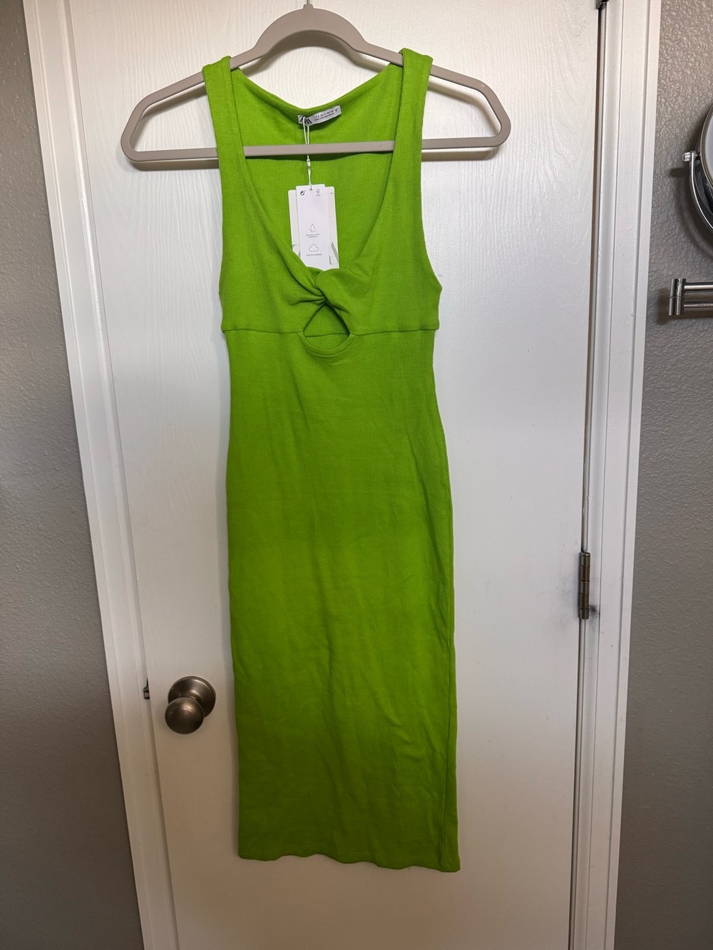 Zara Bright Lime Green Twist Cutout Maxi Dress
